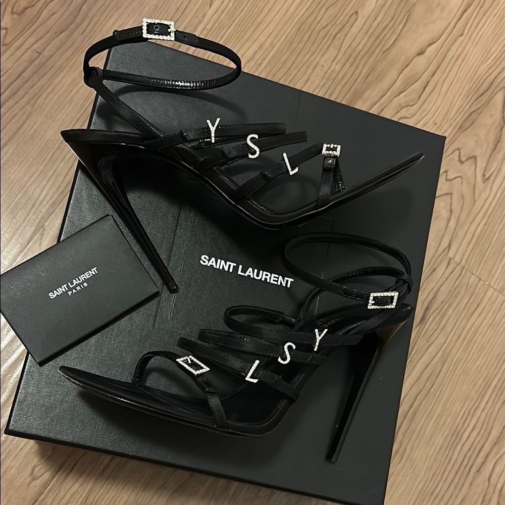 Saint Laurent Black Stiletto Heels with Strappy Design